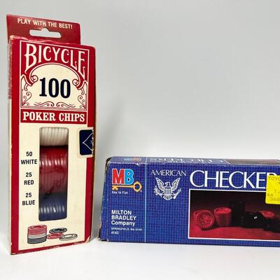 Bicycle Poker Chips & Milton Bradley Checker Set Small Game Lot