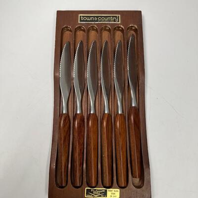 MCM Mid Century Town & Country by Washington Forge Wood Handle Steak Knife Set