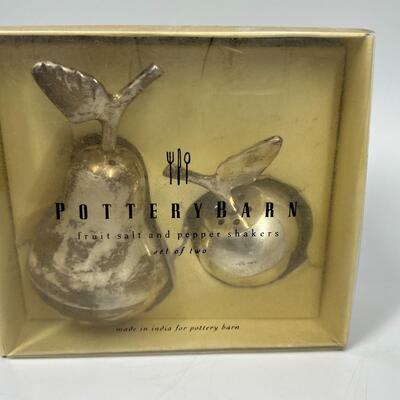Pottery Barn Apple and Pear Fruit Shape Salt & Pepper Shakers with Box