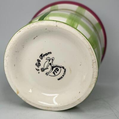 FTD Ceramic Flower Planter Pot Vase Green Gingham & Tulip Flowers