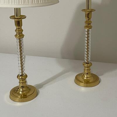 Pair ~ Glass & Brass Matching Lamps