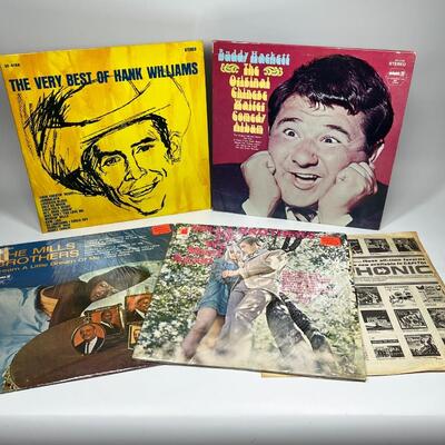 Vintage 5 Album Lot Hank Williams Mills Brothers Buddy Hackett