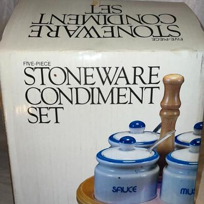 2 Stoneware Condiment and Onion Soup Set New In Boxes