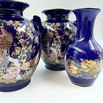 Set Of Three (3) ~ Cobalt Blue Japanese Vases