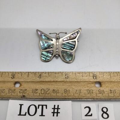 Lot 28 - Mexican Silver Albalone Butterfly Brooch