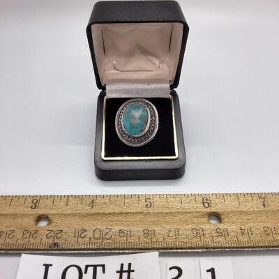 Lot 31 - Old Pawn Turquoise Sterling Ring