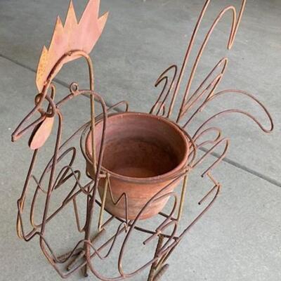 Vintage Rooster Yard Art Plant Stand