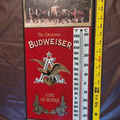 BUDWEISER WOODEN PLAQUE THEMOMETER