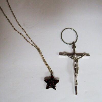 Fancy Gold Filled Cross Pendant and Necklace With Red Rhinestone Star
