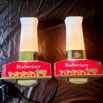 VINTAGE PAIR OF BUDWEISER KING OF BEERS WALL LIGHTS