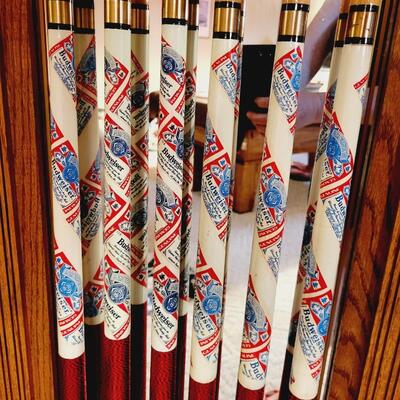 BUDWEISER SET OF 6 RED, WHITE & BLUE POOL STICKS