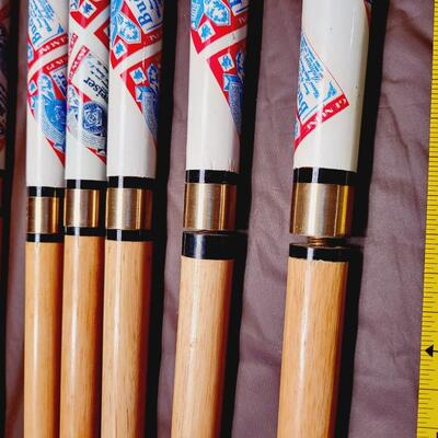 BUDWEISER SET OF 6 RED, WHITE & BLUE POOL STICKS