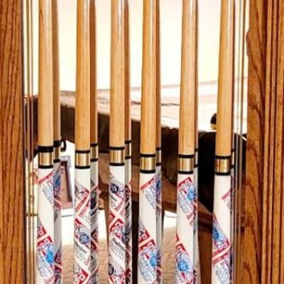 BUDWEISER SET OF 6 RED, WHITE & BLUE POOL STICKS