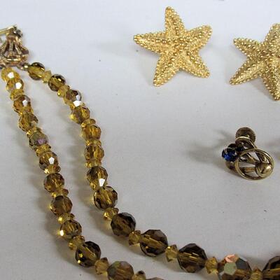 Nice Vintage Jewelry Lot, MONET Starfish Earrings, AB Necklace, More