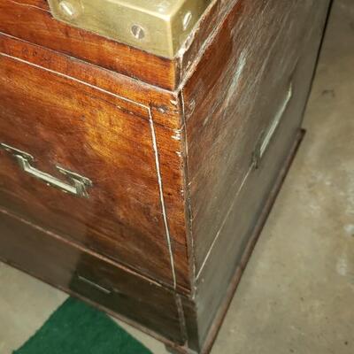 Campaign wood chest/ drawer with brass accents