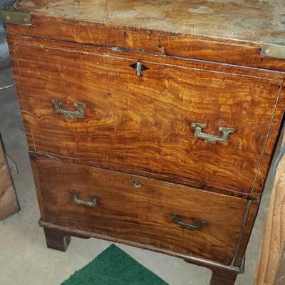 Campaign wood chest/ drawer with brass accents