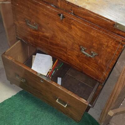 Campaign wood chest/ drawer with brass accents