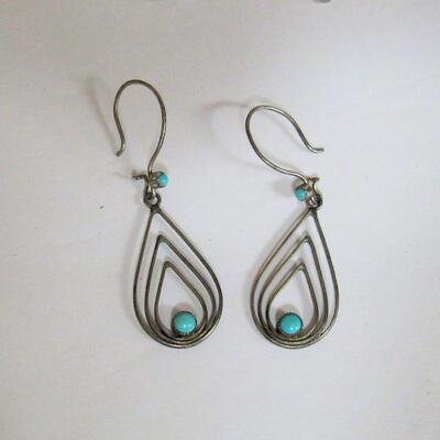 Unmarked Silvertone and Turquoise Colored Stone Earrings