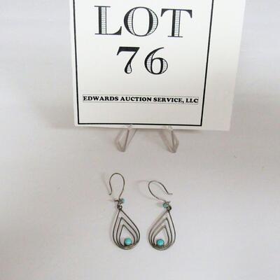 Unmarked Silvertone and Turquoise Colored Stone Earrings