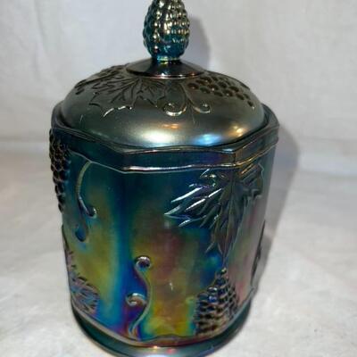 Antique Colored Class Jar w/ Lid