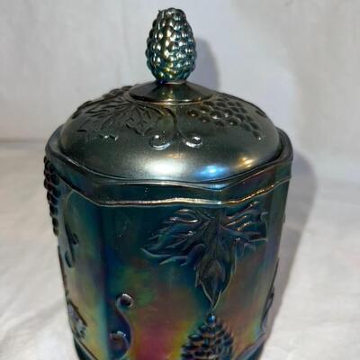 Antique Colored Class Jar w/ Lid
