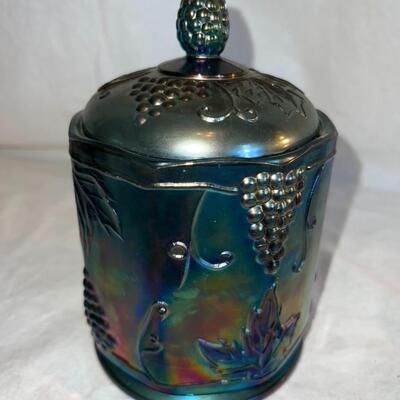 Antique Colored Class Jar w/ Lid