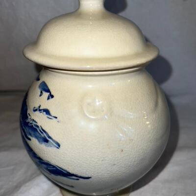 Antique Ceramic Bowl w/Lid Japanese Landscape