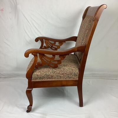 818  Victorian Upholstered Arm Chair w/Mother of Pearl Inlay