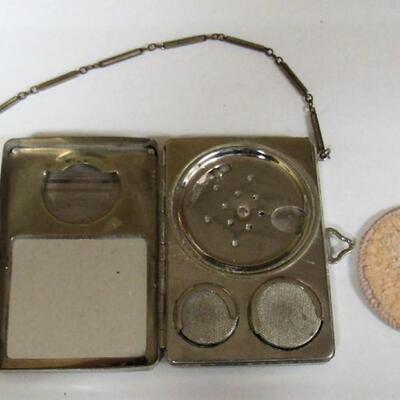 Antique Compact Coin Holder Guilloche Floral Attachment