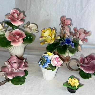 Fabar Capodimonte Hand Painted Porcelain Flowers Made in Italy