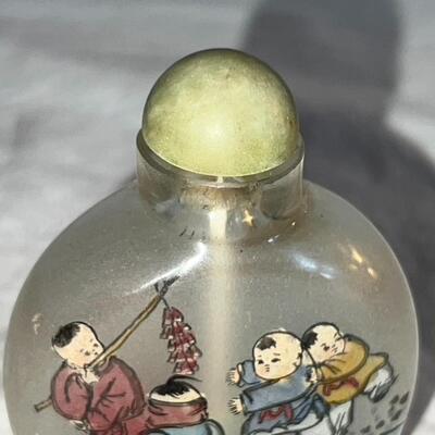 Antique Handpainted Japanese Glass Jar