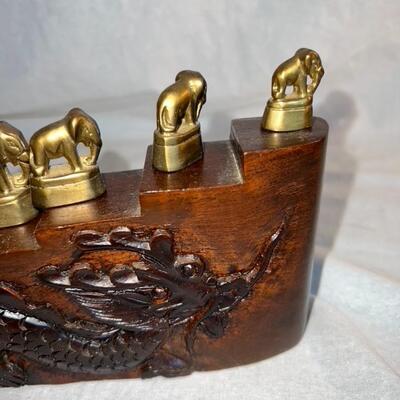 Wooded Carved Dragon w/ Elephant Heavy Pieces