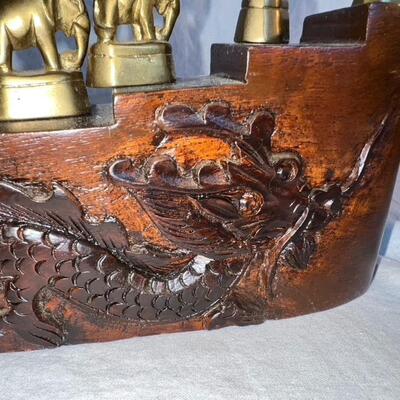 Wooded Carved Dragon w/ Elephant Heavy Pieces