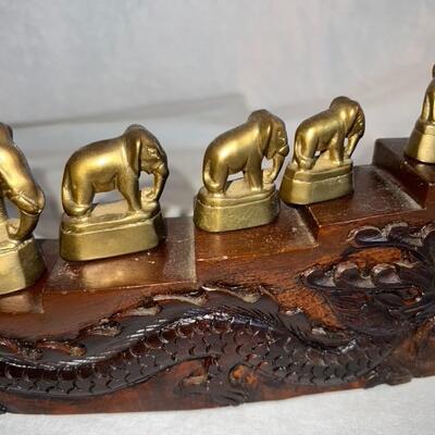 Wooded Carved Dragon w/ Elephant Heavy Pieces