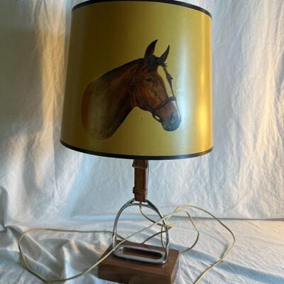 Vintage Horse Lamp w/Stirrup and Wood Base
