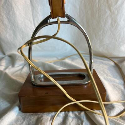 Vintage Horse Lamp w/Stirrup and Wood Base
