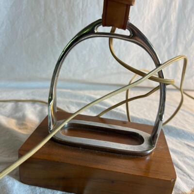 Vintage Horse Lamp w/Stirrup and Wood Base