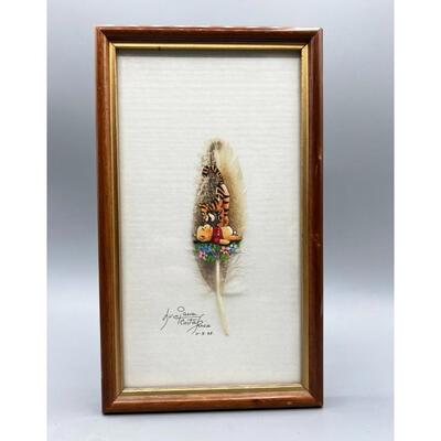 Retro Winnie the Pooh & Tigger Painted Feather Collectible Framed Art