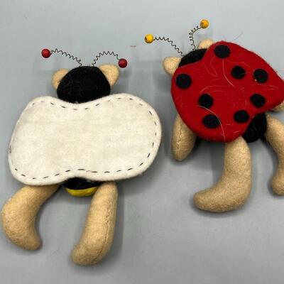 Pair of Small Felt Cloth Bears Dressed as a Honeybee & a Ladybug