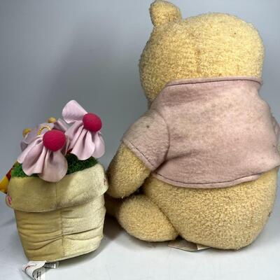 The Disney Store Soft Felt Light Colored Winnie the Pooh Plush & Pooh in Flower Planter Pot