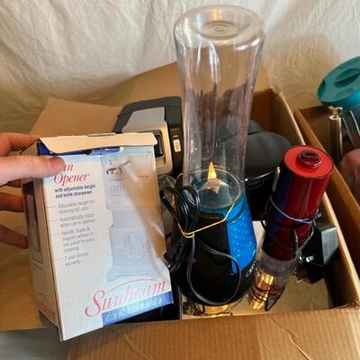 Huge Kitchen Lot Knives, Foodsaver, Iced Tea Pot, Vintage Pans, Straw Holder Can Opener and More