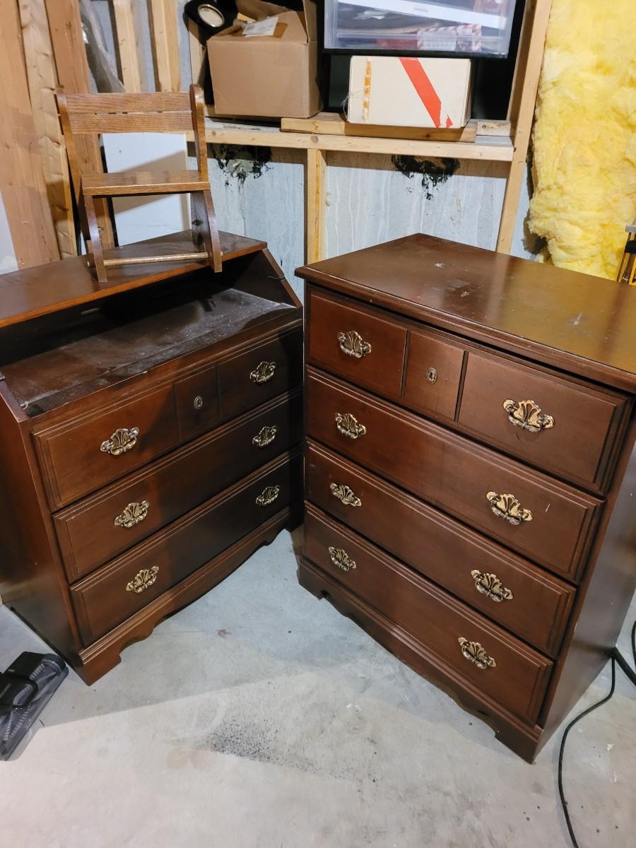 Chest of drawers and changing table and step stool