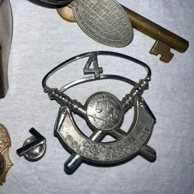 Vintage Police Gear: Badges, Jail Key, Whistle, Manual, DEA