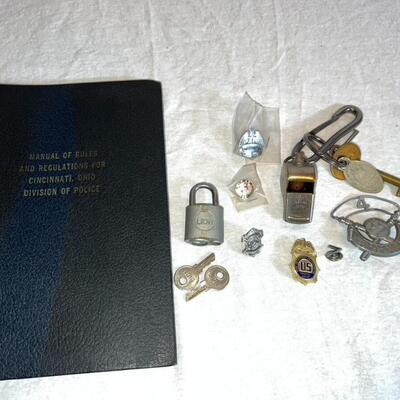 Vintage Police Gear: Badges, Jail Key, Whistle, Manual, DEA