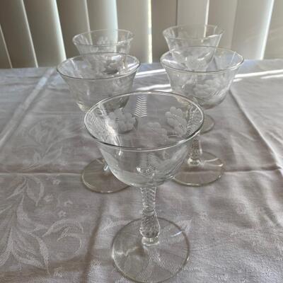 Set of 4 Vintage crystal etched wine glasses.