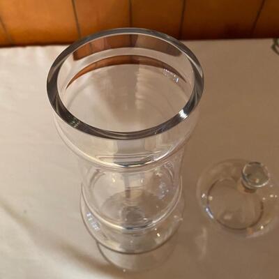 Tall glass apothecary jar on pedestal with lid