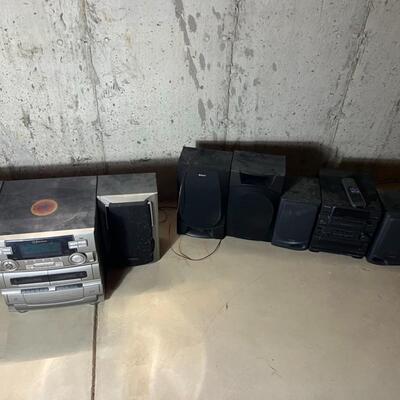 2 Stereos and 2 Additional Speakers Emerson Aiwa Sony