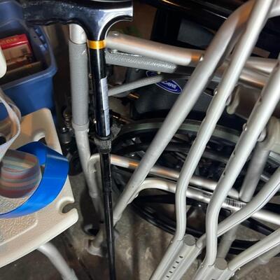 Handicap Medical Equipment Lot: Wheelchair, Elite Walker, Shower Chair, Scale, Crutches, Cane