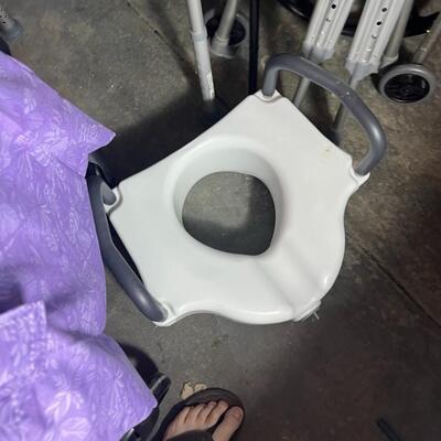 Handicap Medical Equipment Lot: Wheelchair, Elite Walker, Shower Chair, Scale, Crutches, Cane