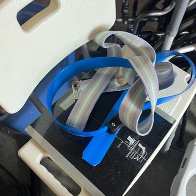 Handicap Medical Equipment Lot: Wheelchair, Elite Walker, Shower Chair, Scale, Crutches, Cane
